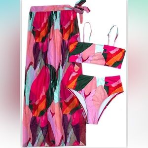 Color Block Two Pieces High Waisted Skirt Swimsuit